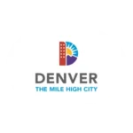 Logo of the City of Denver with a stylized “D” featuring a red building, yellow sun, and blue sky. Text reads: Denver – The Mile High City.