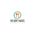 Logo of We Don’t Waste featuring an orange spoon and fork inside a green circle with text: We Don’t Waste – Saving food, protecting the planet, feeding people.